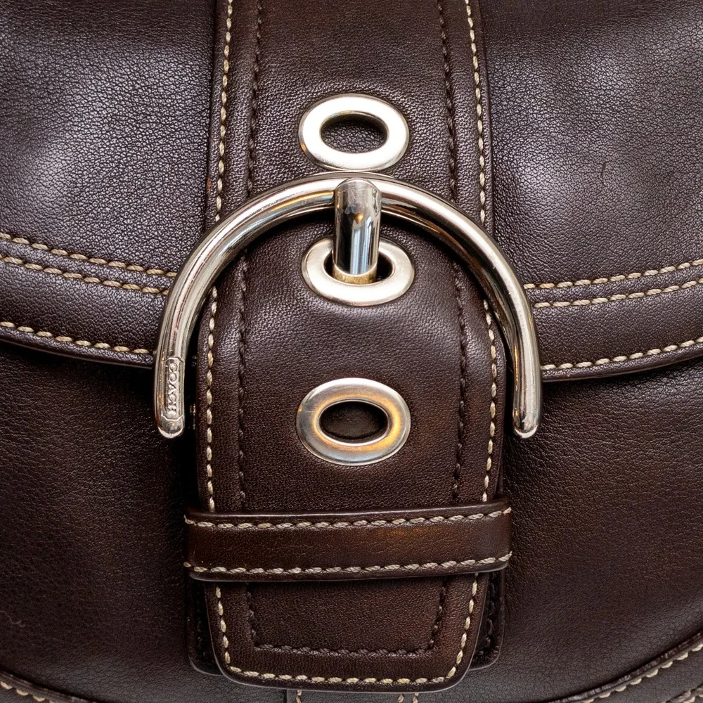 Coach Soho Dark Brown Leather Buckle Flap Shoulder Bag F10909 Small Hobo